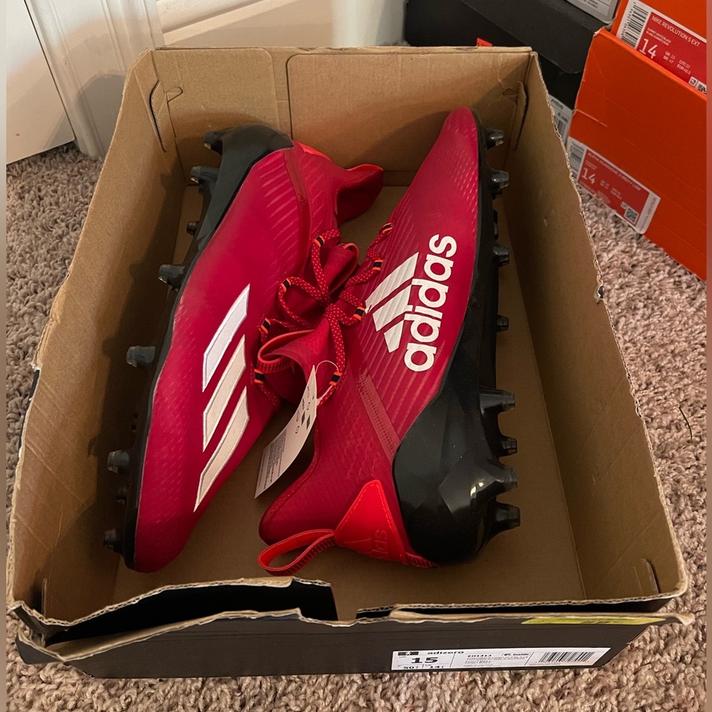 Adidas Adizero red cleats, men’s size US 15, NWT